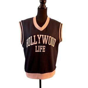 ZARA Pullover Sweatshirt Vest Hollywood Life 100% Cotton Oversized V-Neck Small